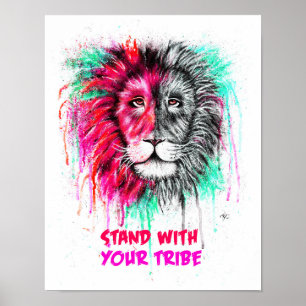 Pink & Green Poster - Lion Print.