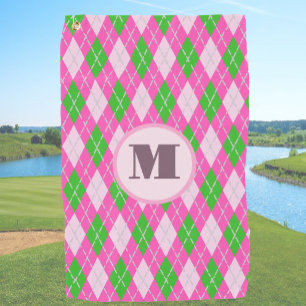 Pink Green preppy argyle custom monogram ladies Golf Towel