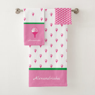 Pink Green Preppy monogrammed golf-themed Bath Towel Set