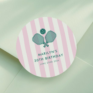 Pink Green Preppy Pickleball Birthday Party Classic Round Sticker