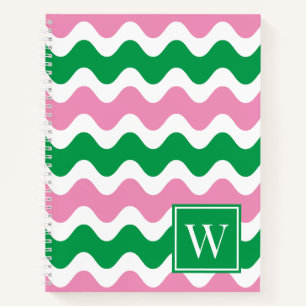 Pink & Green Preppy Ric Rac Stripe Notebook