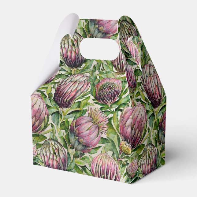 Pink & Green Protea Flowers Pattern Favour Box (Front Side)