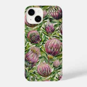 Pink & Green Protea Flowers Pattern iPhone 14 Case