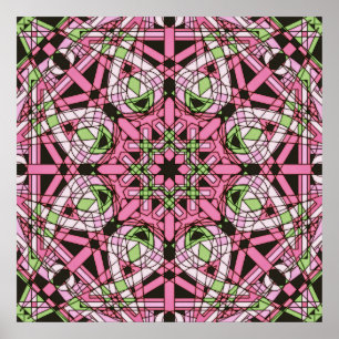Pink & Green Psychedelic Kaleidoscope Mandala Poster