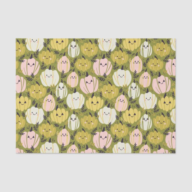 Pink & Green Pumpkins Tissue Paper (Front)