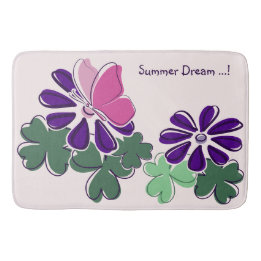 Pink Green Purple Doodle Blooms Butterflies Slogan Bath Mat