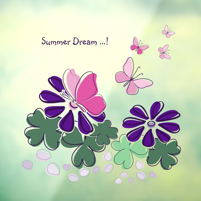 Pink Green Purple Doodle Blooms Butterflies Slogan Window Cling (Sheet 3)