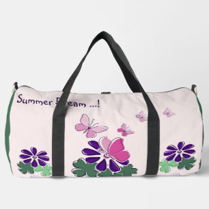 Pink Green Purple Flower Butterflies Doodle Slogan Duffle Bag