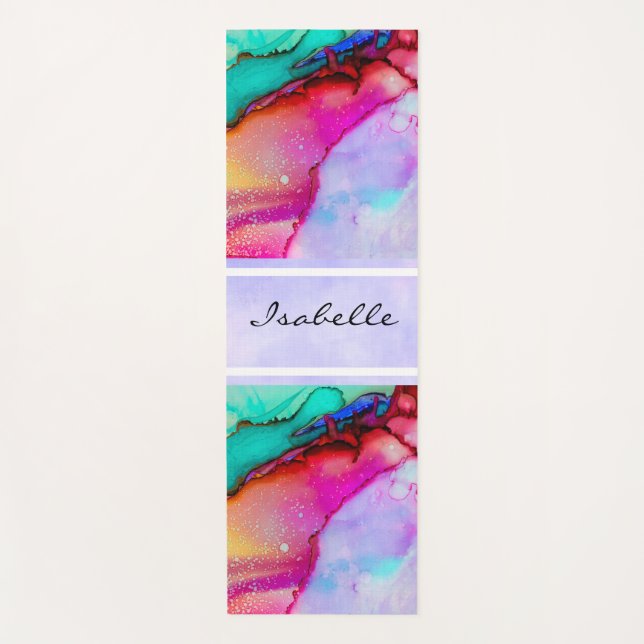 Pink Green Purple Modern Abstract Watercolor Yoga Mat (Front)