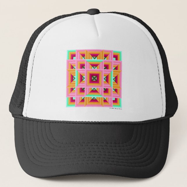 Pink Green Quilt Pattern 3 Trucker Hat (Front)