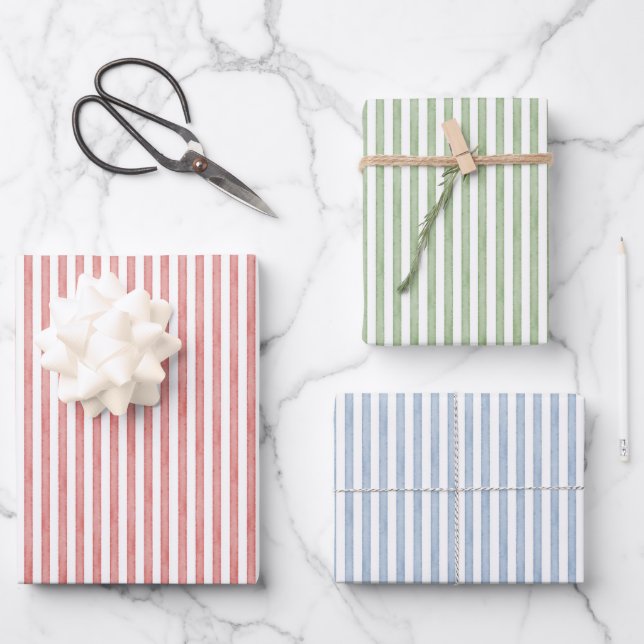 Pink Green Red Stripes Birthday Wrapping Paper Sheet (Front)