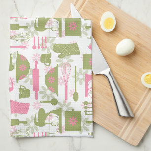Pink Green Retro Baking Tea Towel