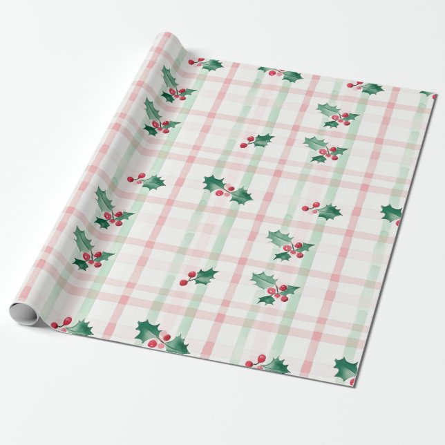 Pink Green Retro Christmas Wrapping Paper (Unrolled)