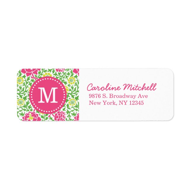 Pink & Green Retro Floral Damask Custom Monogram (Front)