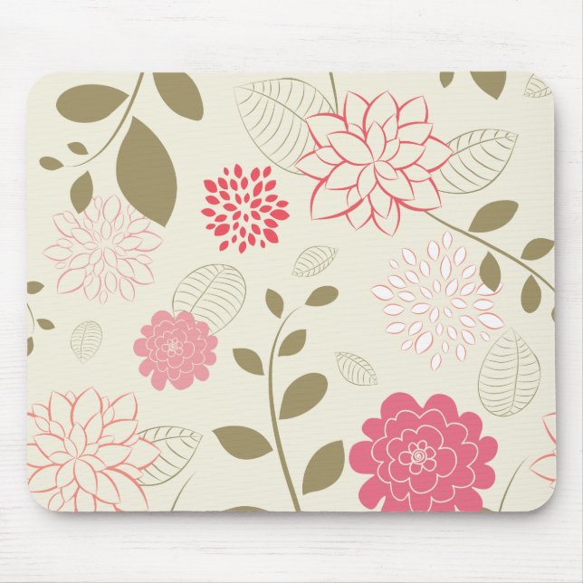 Pink & Green Retro Floral Fashion Mouse Mat (Front)