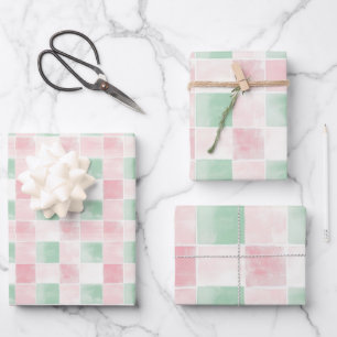 Pink Green Retro Pattern Christmas Wrapping Paper Sheet