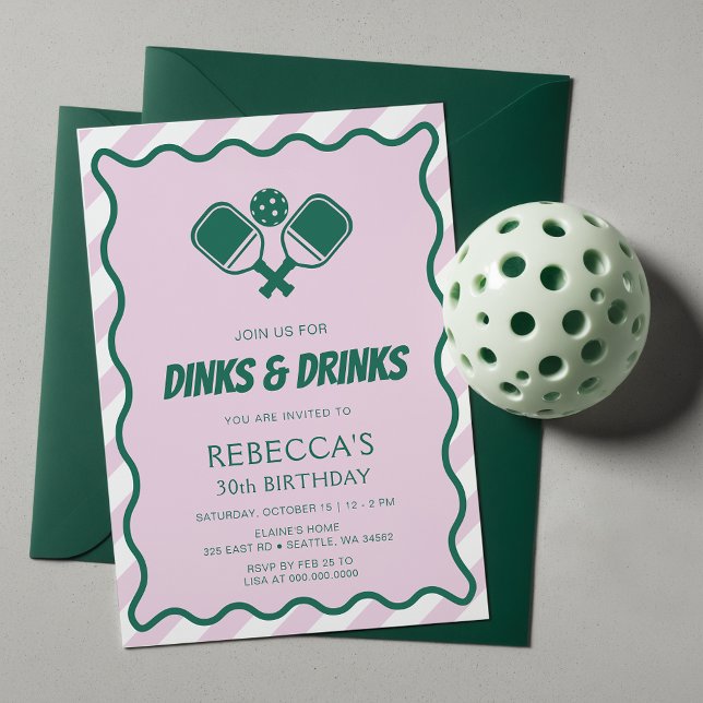 Pink Green Retro Pickleball 30th Birthday Invitation (Pink Green Retro Pickleball 30th Birthday Invitation)