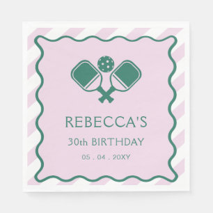 Pink Green Retro Pickleball 30th Birthday Napkin