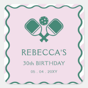 Pink Green Retro Pickleball 30th Birthday Square Sticker