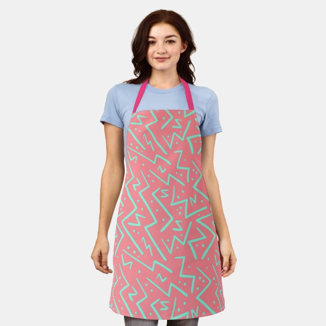 Pink & Green Retro Psychedelic Design Apron (Worn)