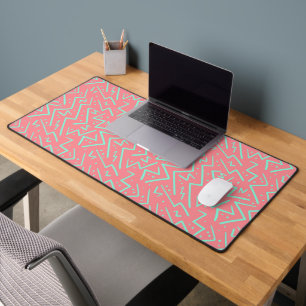 Pink & Green Retro Psychedelic Design Desk Mat