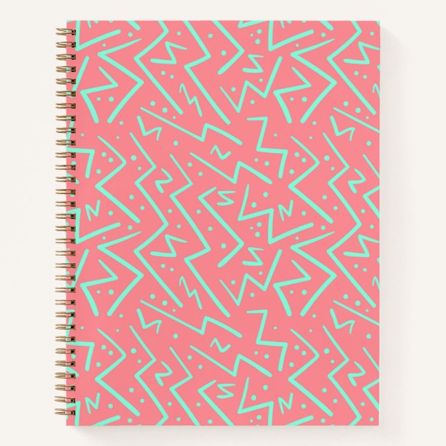 Pink & Green Retro Psychedelic Design Notebook (Front)