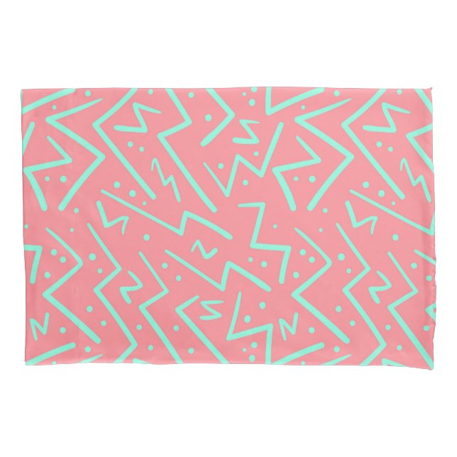 Pink & Green Retro Psychedelic Design Pillowcase (Front-Left)