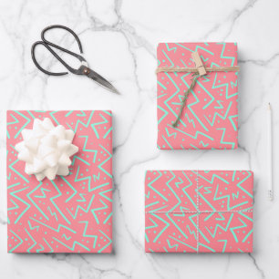 Pink & Green Retro Psychedelic Design Wrapping Paper Sheet