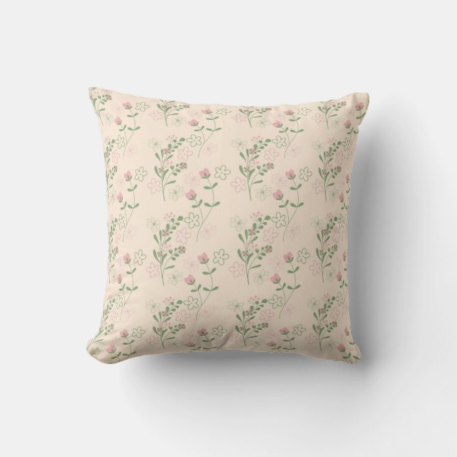 Pink Green Retro Y2K 70s Flower Pattern Cushion (Front)