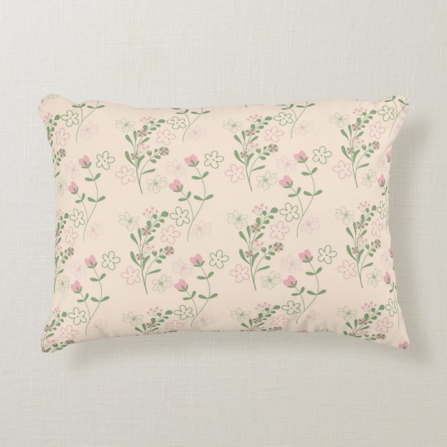 Pink Green Retro Y2K 70s Flower Pattern Decorative Cushion (Front)