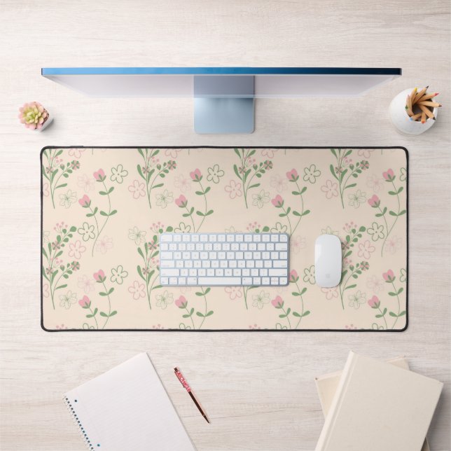 Pink Green Retro Y2K 70s Flower Pattern Desk Mat (Office 1)