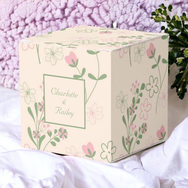 Pink Green Retro Y2K 70s Flower Pattern Favour Box (Zazzle Pink Green Retro Y2K 70s Flower Pattern Favor Box)