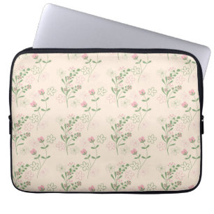 Pink Green Retro Y2K 70s Flower Pattern Laptop Sleeve