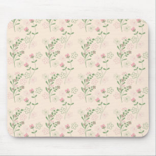 Pink Green Retro Y2K 70s Flower Pattern Mouse Mat