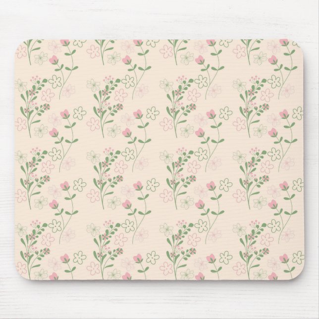 Pink Green Retro Y2K 70s Flower Pattern Mouse Mat (Front)