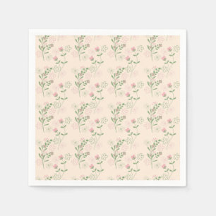 Pink Green Retro Y2K 70s Flower Pattern Napkin