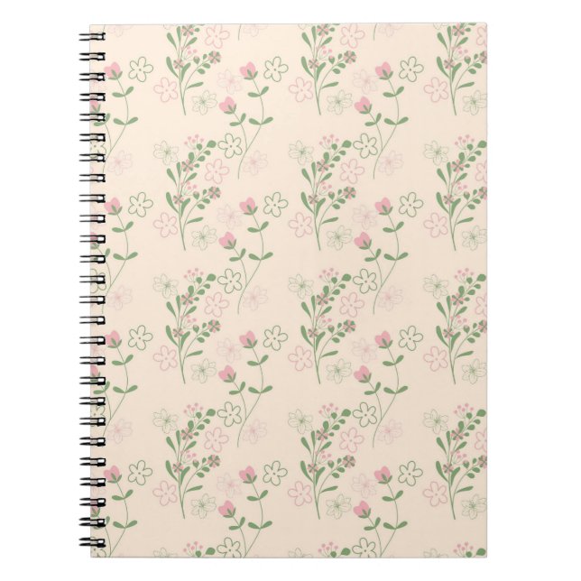 Pink Green Retro Y2K 70s Flower Pattern Notebook (Front)