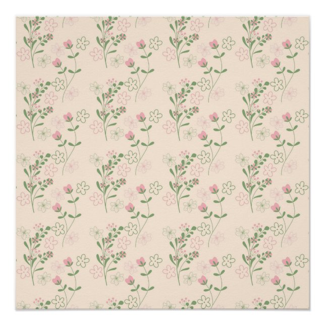 Pink Green Retro Y2K 70s Flower Pattern Poster (Front)