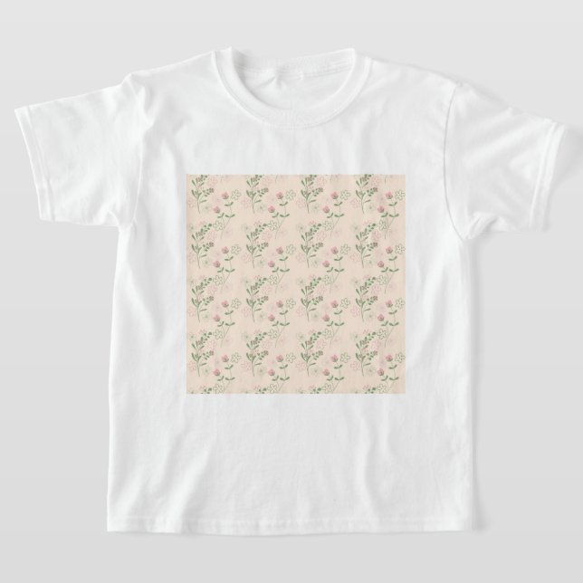 Pink Green Retro Y2K 70s Flower Pattern T-Shirt (Laydown)