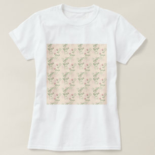 Pink Green Retro Y2K 70s Flower Pattern T-Shirt