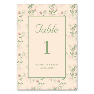 Pink Green Retro Y2K 70s Flower Pattern Table Number