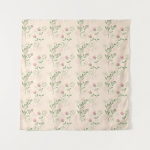 Pink Green Retro Y2K 70s Flower Pattern Tapestry