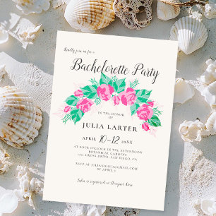 Pink Green Rose Flowers Garden Bachelorette Party Invitation