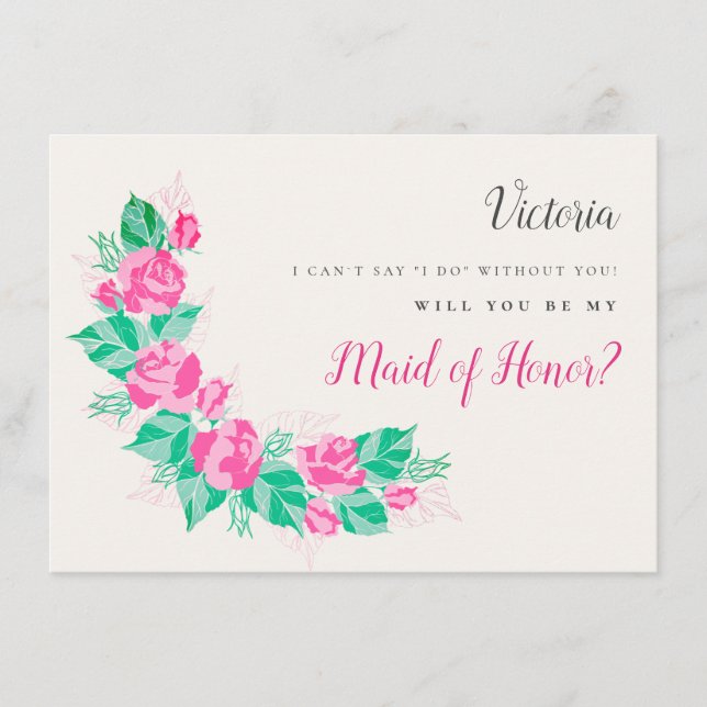 Pink Green Rose Flowers Garden Bridesmaid Cards (Front)