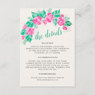 Pink Green Rose Petals Flowers Garden Wedding Enclosure Card