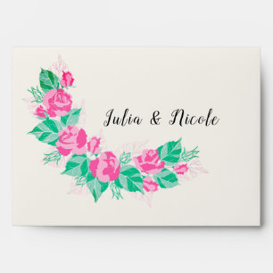 Pink Green Rose Petals Flowers Garden Wedding Envelope