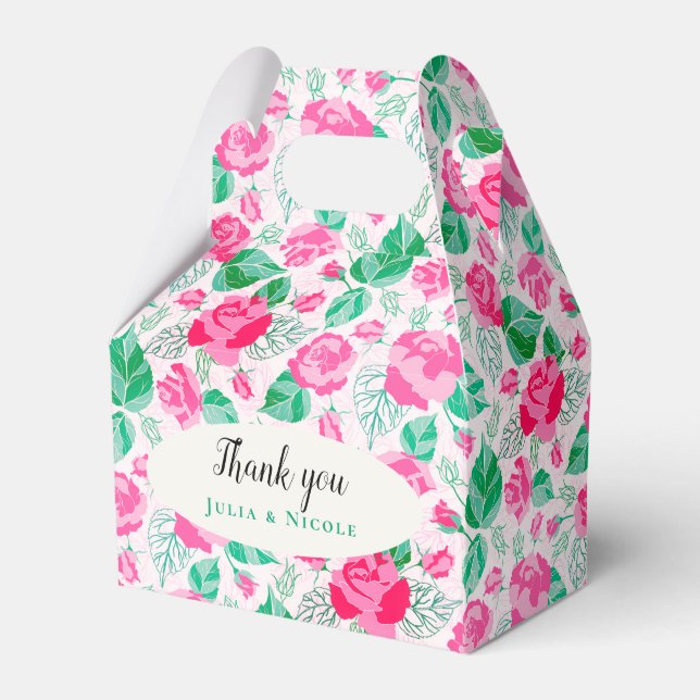 Pink Green Rose Petals Flowers Garden Wedding Favour Box (Front Side)