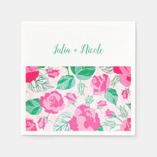 Pink Green Rose Petals Flowers Garden Wedding Napkin