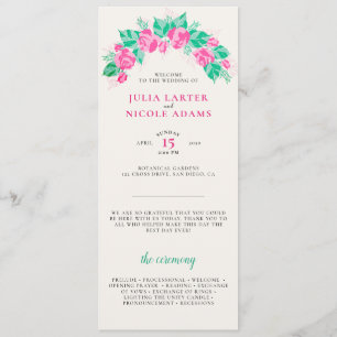 Pink Green Rose Petals Flowers Garden Wedding Programme