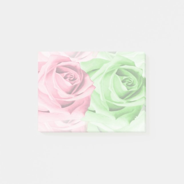 Pink & Green Roses Elegant Sticky Notes (Front)